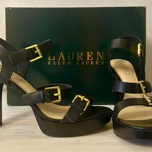 Lauren Ralph Lauren Black Heels with Gold Buckles